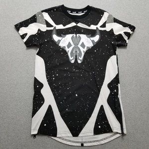 RS1NE Shirt Mens Small Black White Short Sleeve Crew Neck All Over‎ Print Bulls